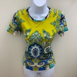 Etro Blue Green Paisley Short Sleeve Top 40